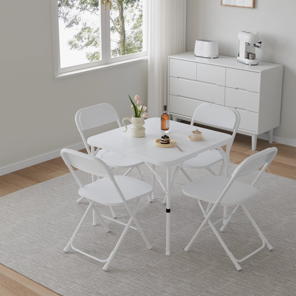 34" Square Folding Table,Fold-In-Half Plastic Card Table,Picnic Party Event Dining Camp Table for Indoor Outdoor,White