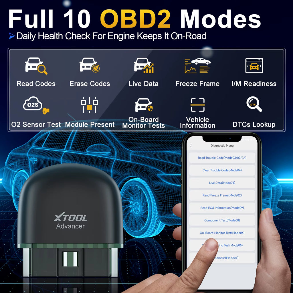 XTOOL AD20 Bluetooth OBD2 Scanner for Engine System Diagnostic Code Reader HUD Display Perfromance Test Lifetime Free Update