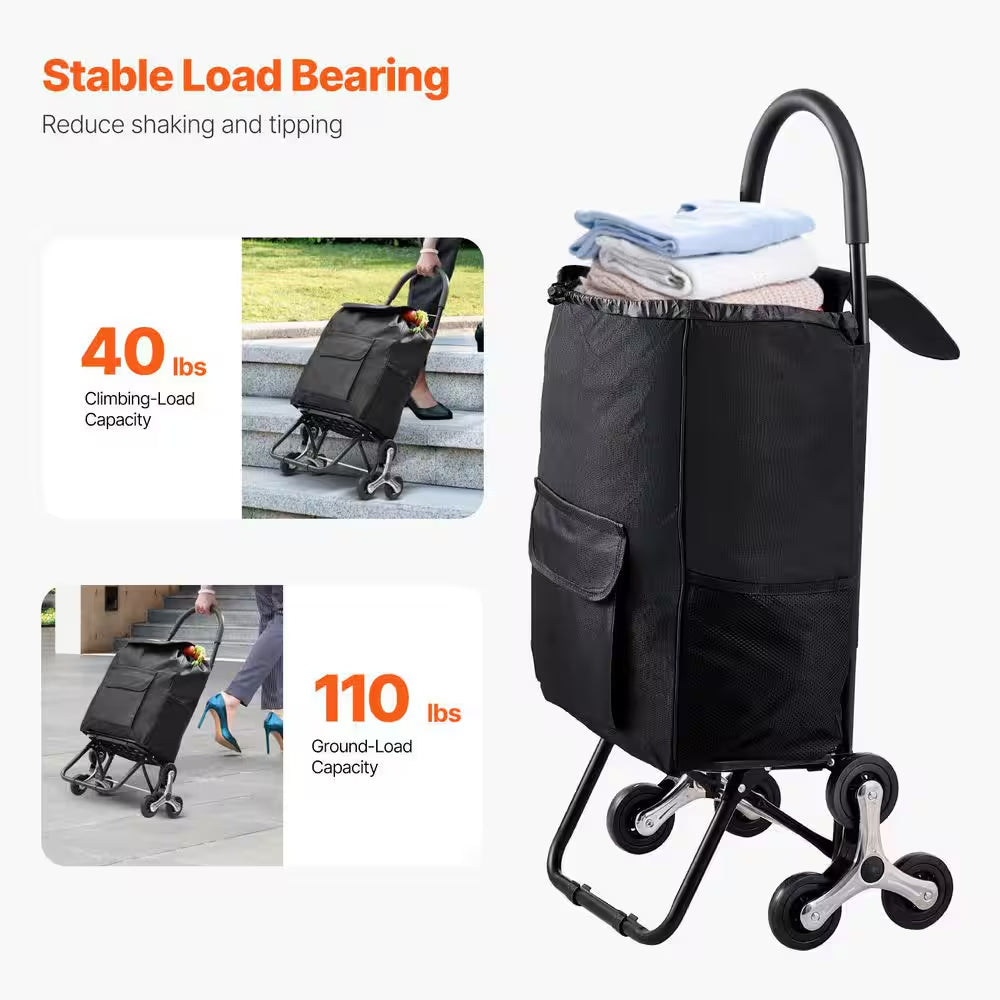 Stair Climber Trolley Dolly,36L Folding Shopping Cart,110Lbs. , Grocery Cart Trolley Laundry Handcart, Black