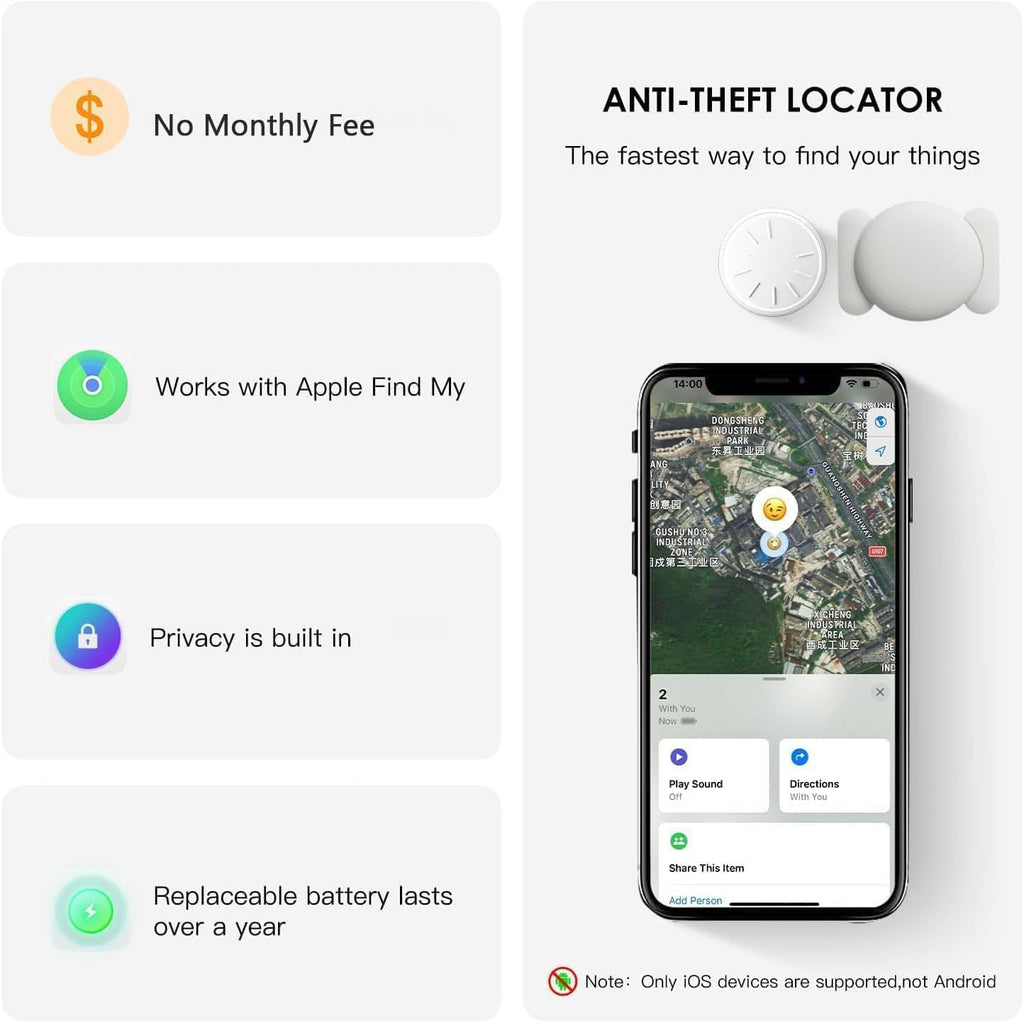 GPS Tracker for Vehicles,Real Time Car Tracker Work with Apple Find My(Ios Only),No Subscription Global Coverage Hidden Car Locator with Magnetic Case-White,1Pcs