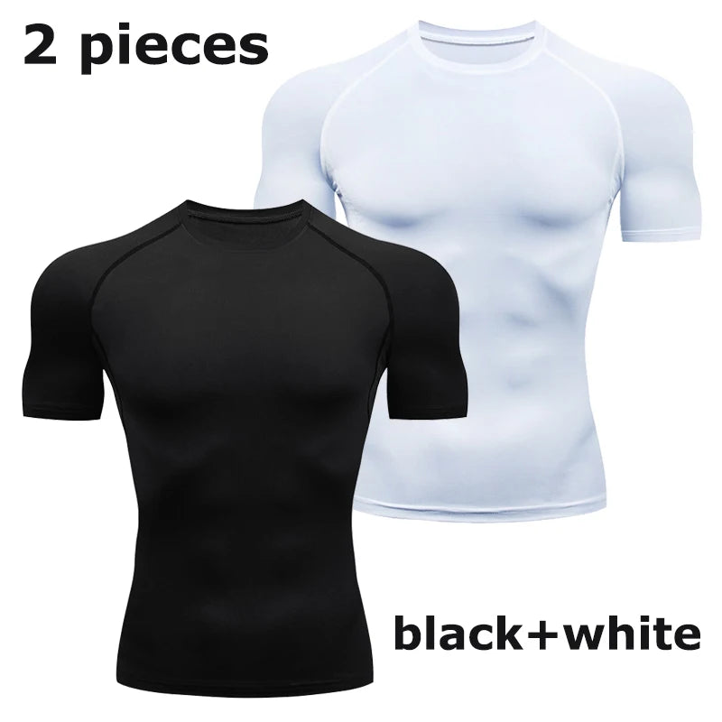 Men'S Compression Shirts Summer Short Sleeves Tees T-Shirt Gym Workout Fitness Running Tops Undershirts Baselayer Sportswear