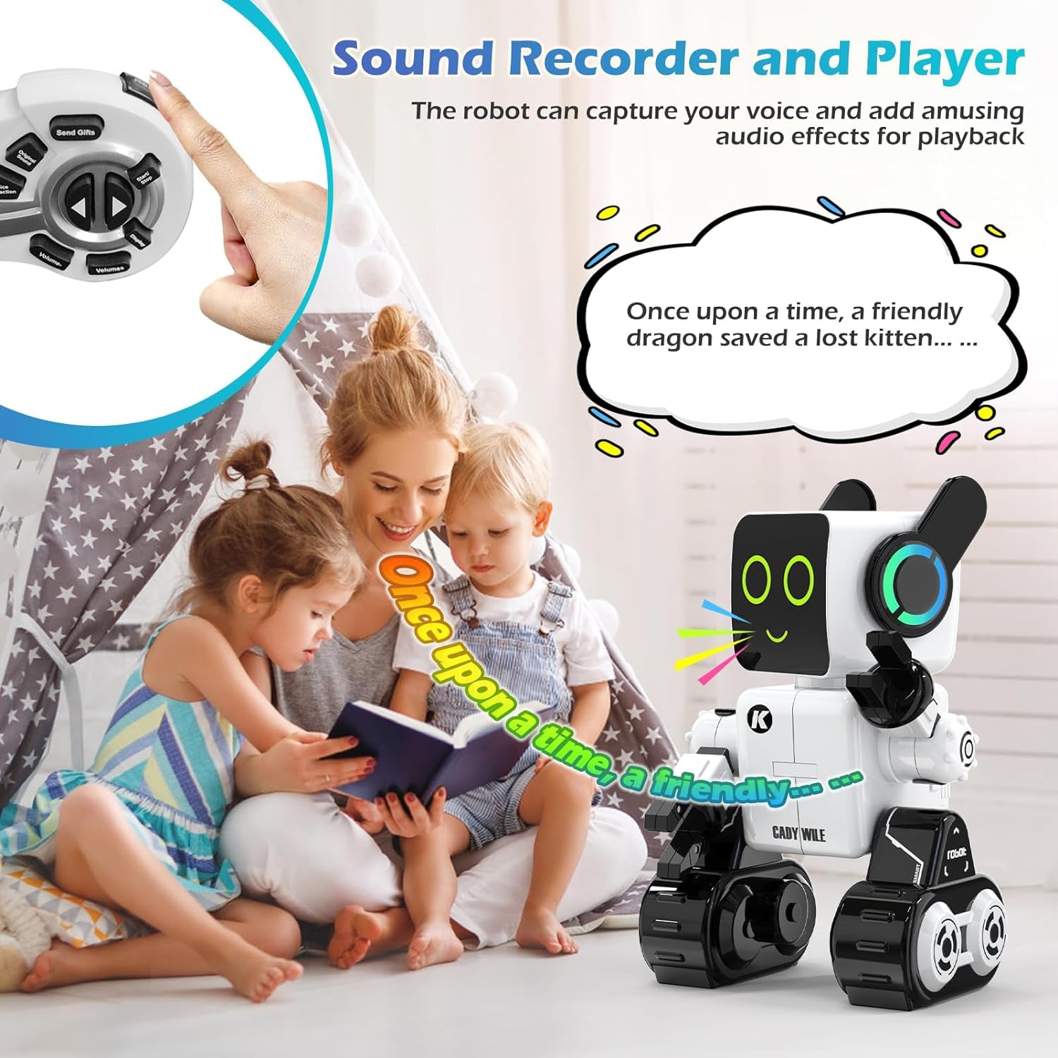 Interactive Rechargeable RC Robot Toy for Kids - LED Lights, Dancing, Speaking, and Coin Bank (White)