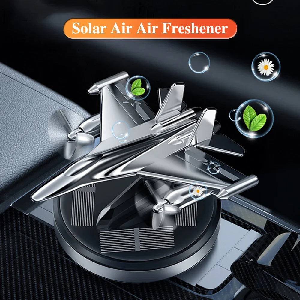 Solar-Powered Car Air Freshener with Fighter Propeller Design - Fragrance Diffuser and Interior Accessory for Men and Women