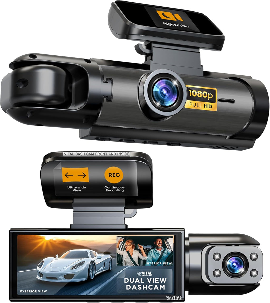 Vital Dash Camera Pro 2026 Dashcam Front and Rear Camera for Cars Dual Car Camera with Night Vision, G-Sensor 24/7 Parking Surveillance, Loop Recording, Wide Angle Easy Setup Vital Dash Cam Pro FHD