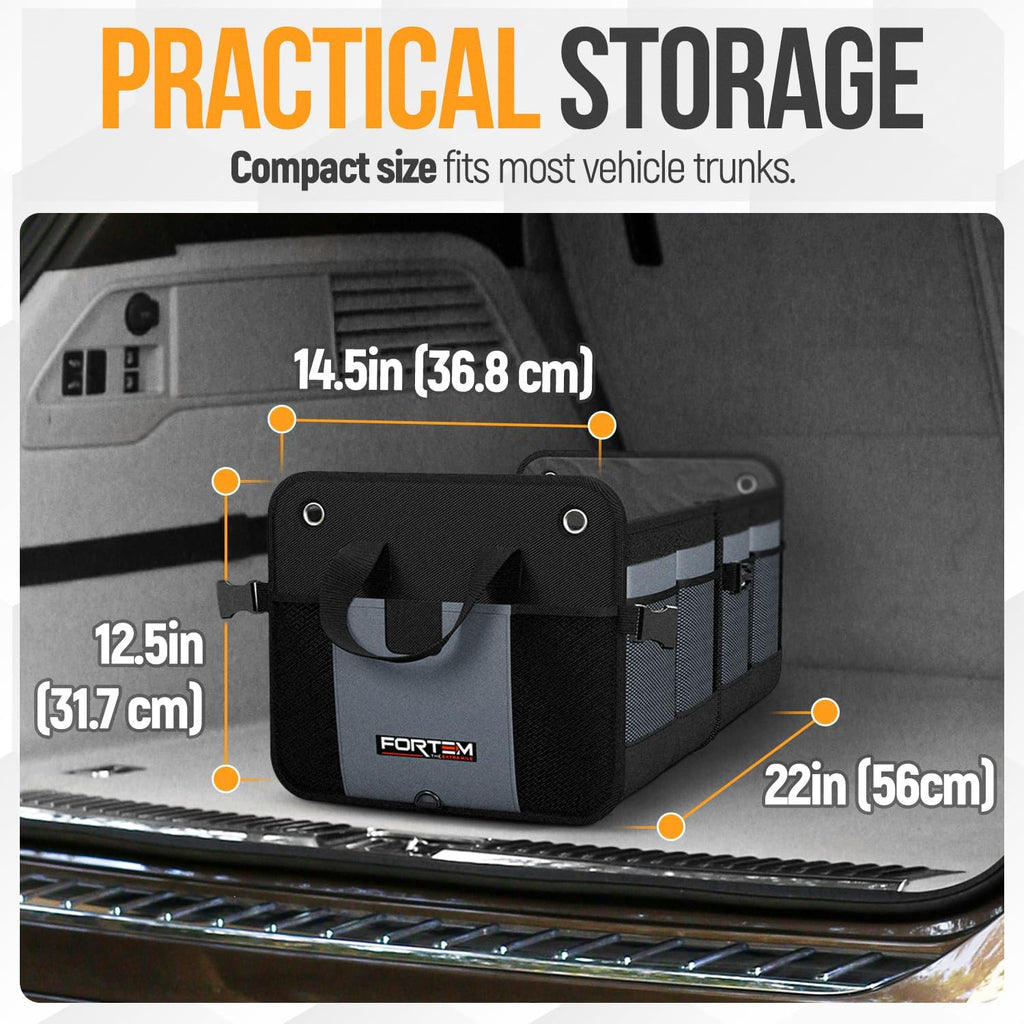 Ultimate FORTEM SUV Trunk Organizer - Collapsible Multi-Compartment Storage Bag with Non-Slip Bottom & Adjustable Straps - Perfect Car Accessory for Men & Women (65L)