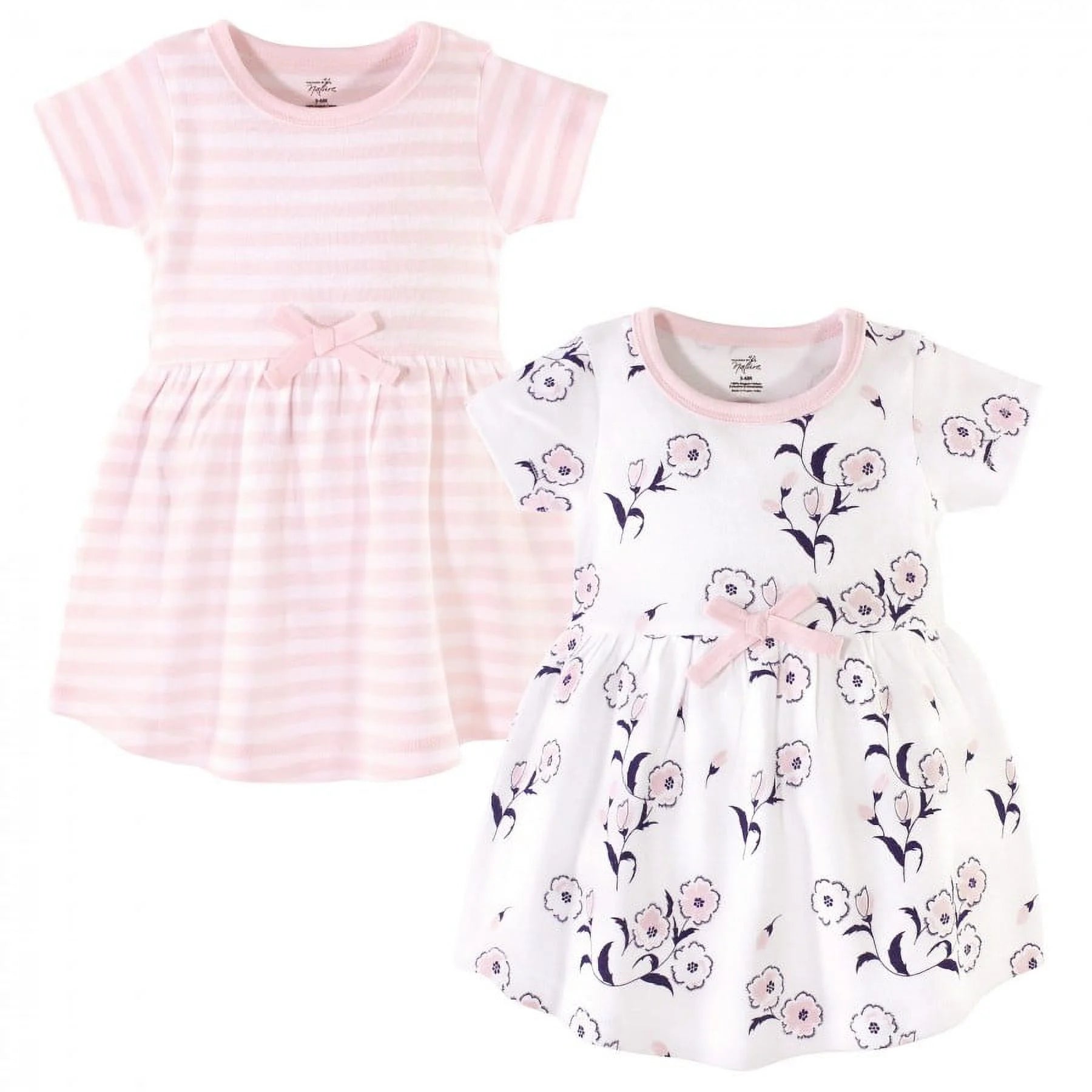 Touched by Nature Baby and Toddler Girl Organic Cotton Short-Sleeve Dresses 2Pk, Wild Flowers, 3 Toddler