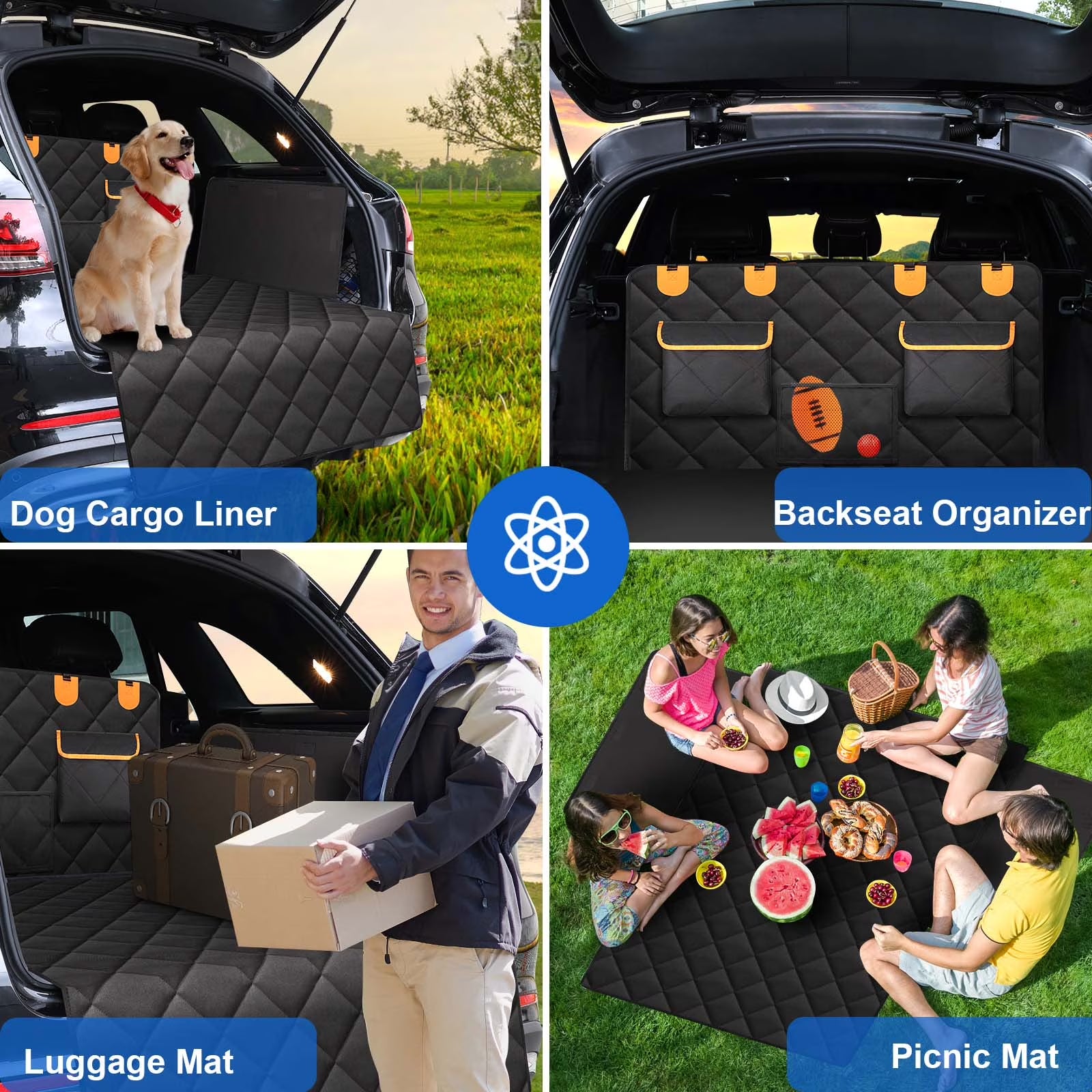 SUV Cargo Liner for Dogs, Non-Slip Water Resistant Pet Trunk Mat with Side Flaps Protector, Dog Backseat Cover for SUV Van (45" W X 76" L)