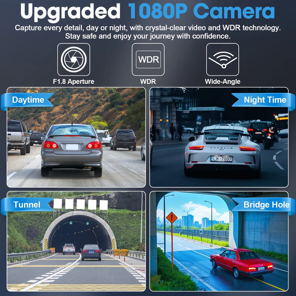 Dual Dash Cam for Cars, 1080P Full HD Dash Camera Front and Rear, G-Sensor Dashcam, Night Vision, 24H Parking Mode, Loop Recording, Support 256GB Max