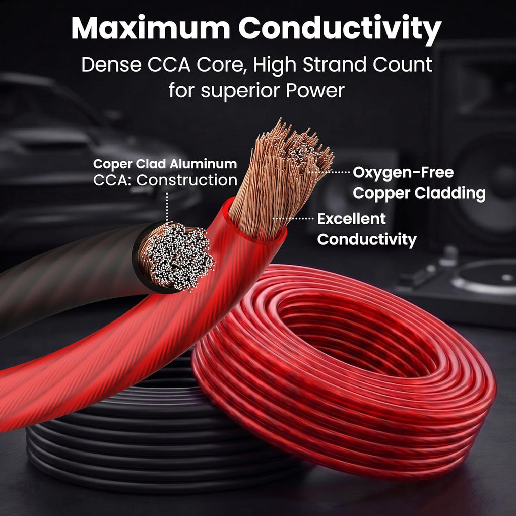 Gearit 4 Gauge CCA Electrical Wire Extension Cord - 25 Feet Black/Red for Automotive Power, Battery, Car Audio & RV Amp Wiring Kit