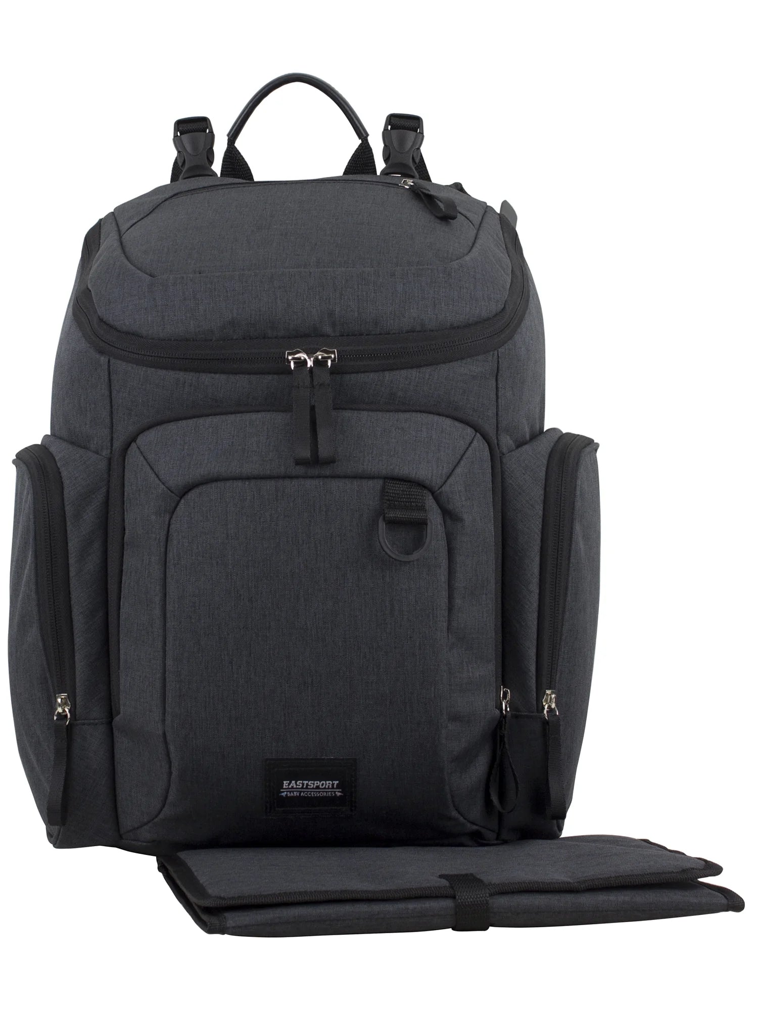 Eastsport Wooster St. Diaper Backpack, Large Capacity, Dark Grey with Changing Pad, Stroller Straps, and Insulated Pockets