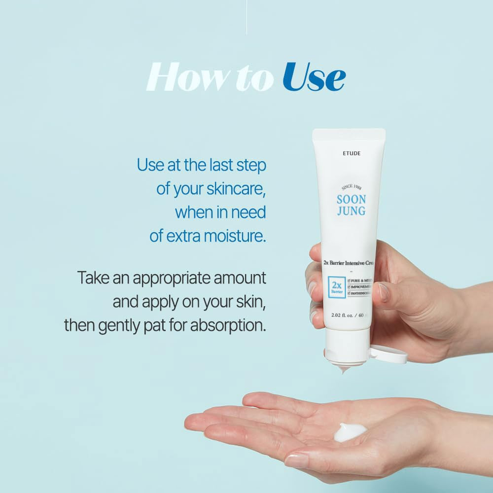 ETUDE Soonjung 2X Intensive Cream for Barrier Repair, Rich Moist, Madecassoside & Panthenol for Soothing, Face Moisturizer for Sensitive Skin, Ph Balanced, Hypoallergenic, Korean Skin Care,2.02 Fl Oz