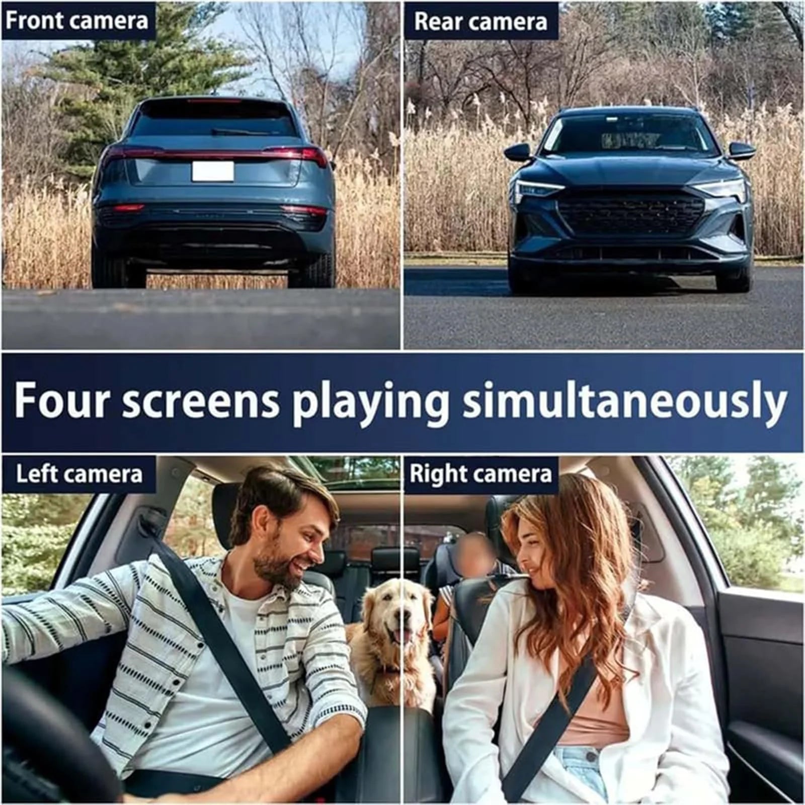 Full View Car Dashcam System, 360 Degree Car Dash Cam Wireless, 1080P 4-Lens Panoramic Driving Recorder, Wifi Camaras Para Vehiculos with Interior Infrared Light, for Cars (Three Sides)