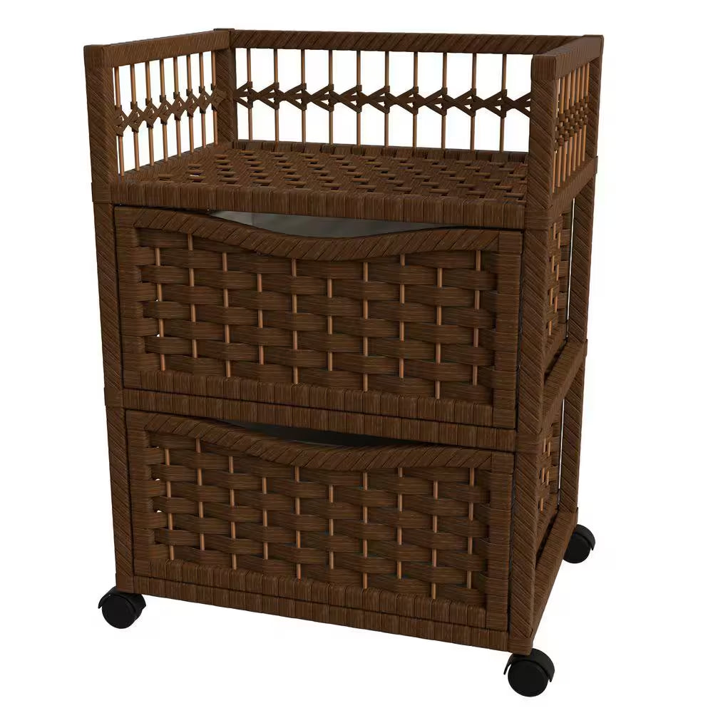 2-Drawer Mocha Wheeled Natural Fiber Trunk