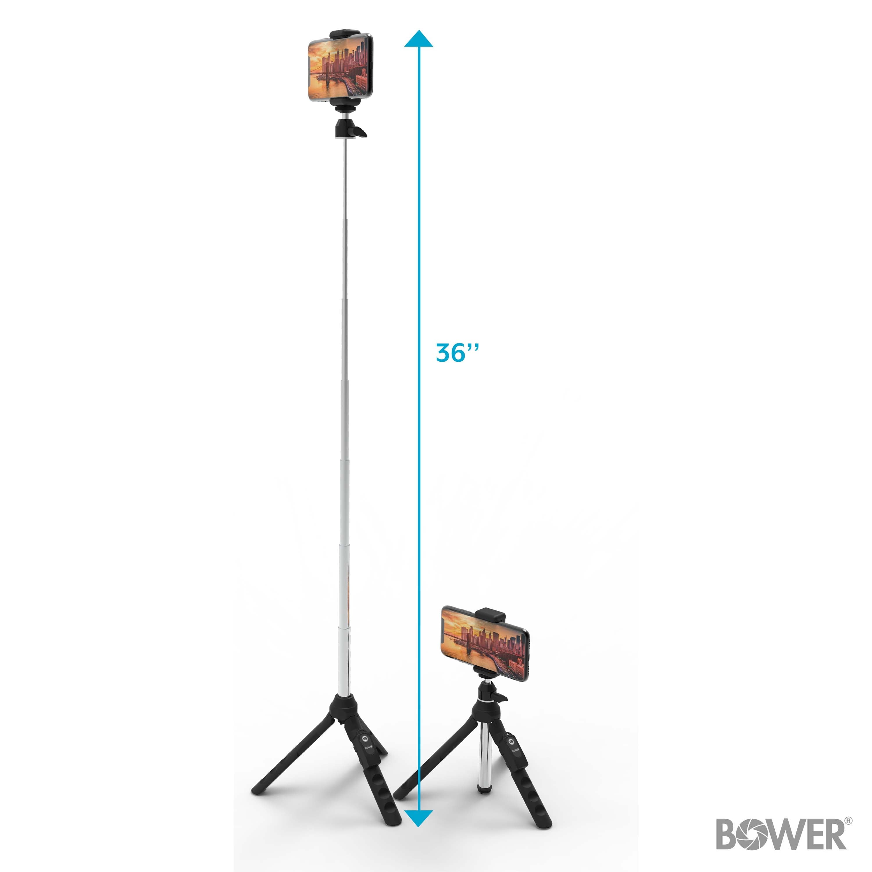 Bower 6-In-1 Multi Selfie Tripod with Smartphone & Gopro Mount, Rechargeable Wireless Remote - Black