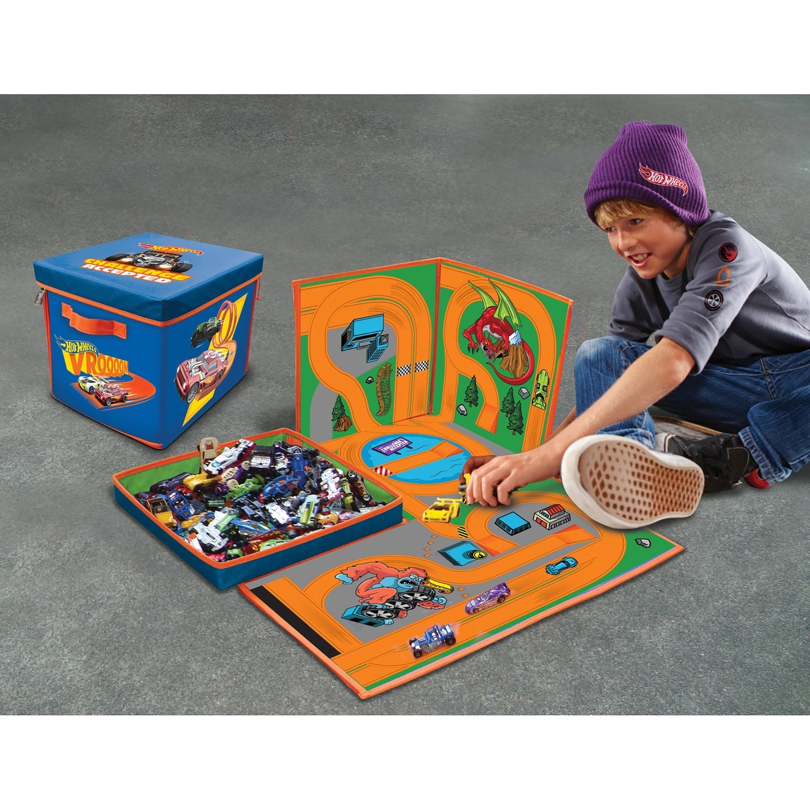 Hot Wheels Zipbin 300-Car Storage Cube and Playmat - Durable Toy Organizer