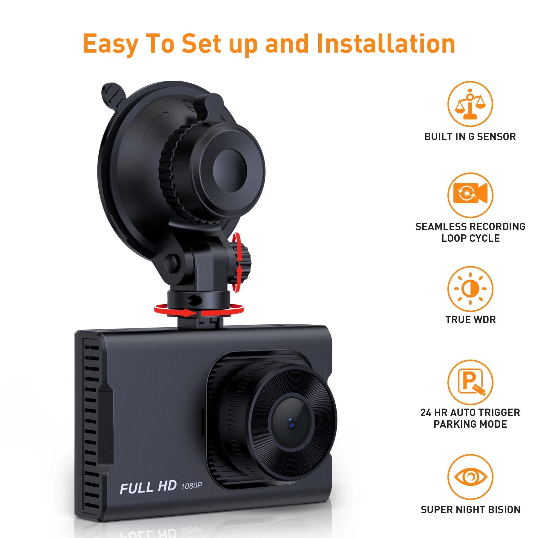 Open Box NEXPOW Dash Cam Front and Rear, 1080P Full HD Dash Camera, Dashcam with Night Vision, Car Camera with 3-Inch LCD Display, Parking Mode, G-Sensor, Loop Recording, WDR