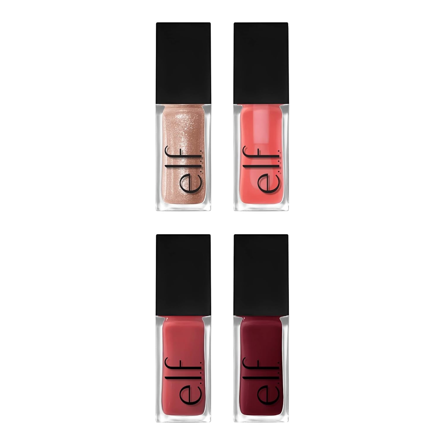 E.L.F. Glow Reviver Quad Goals Lip Oil Kit, 4 Hydrating, Non-Sticky Glossy Tinted Lip Oils, Lip Gloss Set, Moisturizing Lip Care, Vegan & Cruelty-Free