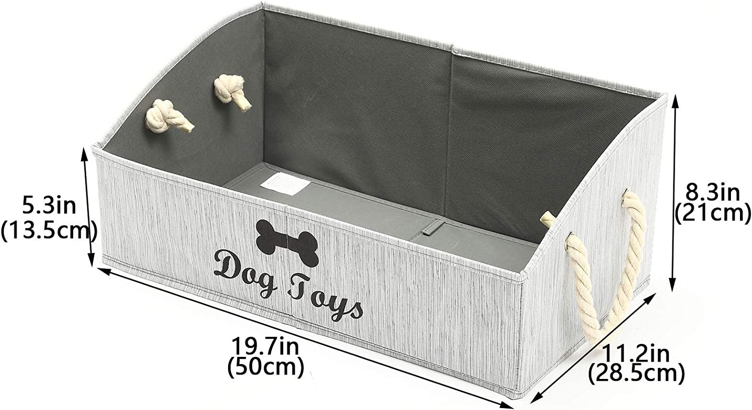 Geyecete Foldable Large Dog Toy Storage Bins - Stylish Gray Organizer with Rope Handle for Collapsible Shelving