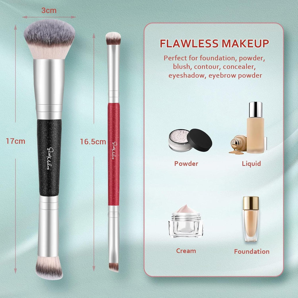 Makeup Brushes Dual-Ended Foundation Brush - START MAKERS 2-In-1 Concealer Brush Face Eyebrow Eyeshadow Brush for Liquid, Powder, Buffing, Blending, Contouring Foundation Make up Brushes(2Pcs)