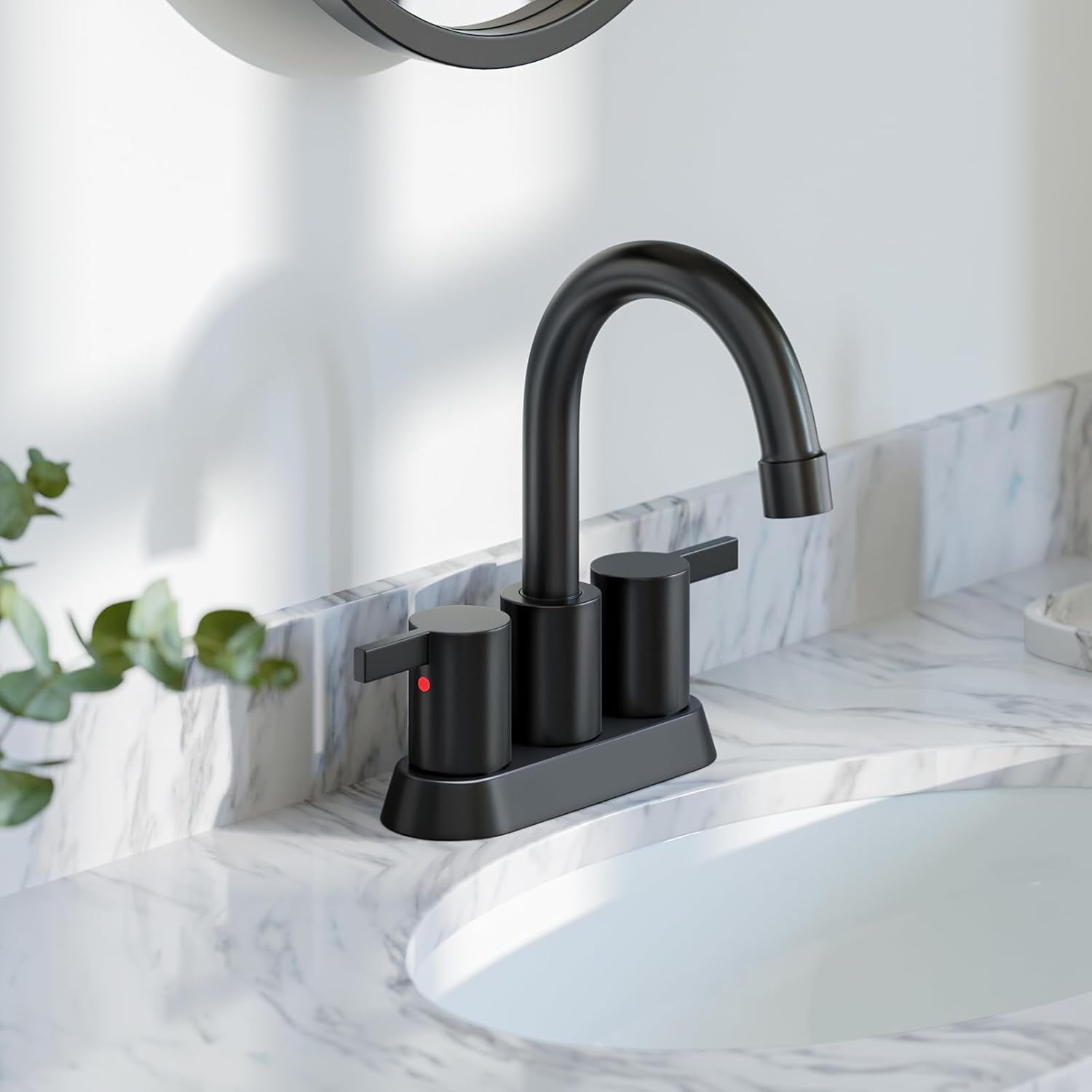 Modern Matte Black 4-Inch Bathroom Faucet with 360° Swivel Spout, Pop-Up Drain & Water Supply Lines - Phiestina Bf015-1-Mb