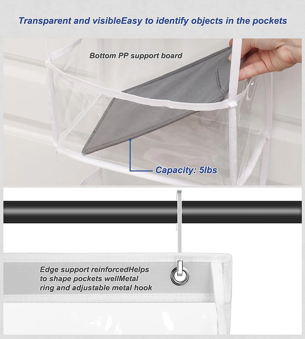 Ohhgo over the Door Hanging Pantry Organizer 6-Shelf behind the Door Storage Organizer with Clear Plastic Pockets Large Capacity for Closet Bedroom Bathroom (White)