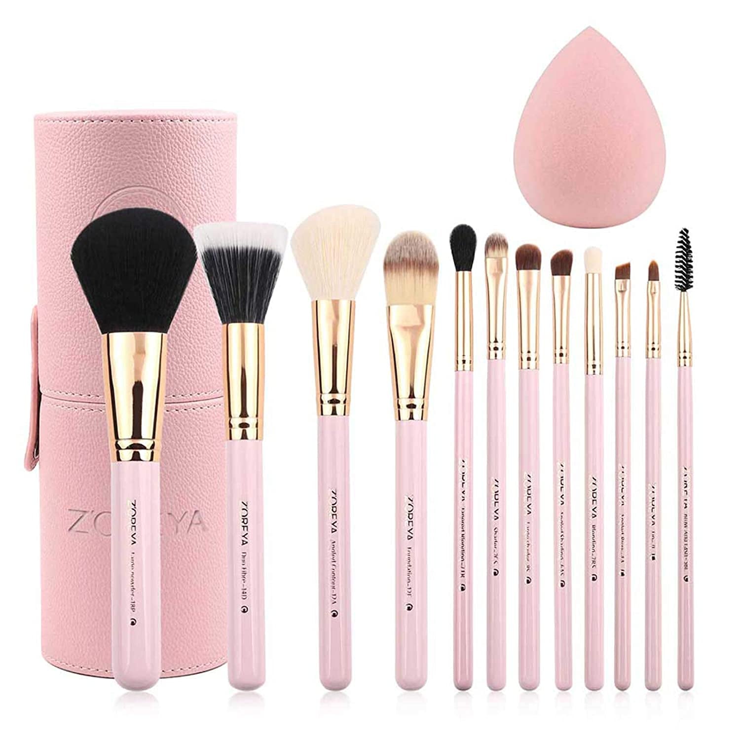 Z'OREYA 12-Piece Premium Travel Makeup Brush Set - Essential Synthetic Hair Tools with Stylish Black Holder