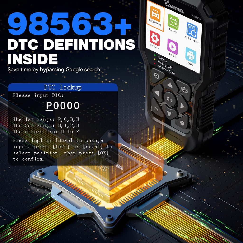 VDIAGTOOL VD30 Pro Car Code Reader, OBD2 Scanner Diagnostic Tool for Cars and Trucks, Check Engine Code Reader, OBD2 Scanner with Reset, Escaner Automotriz I/M Readiness for All OBDII Vehicles