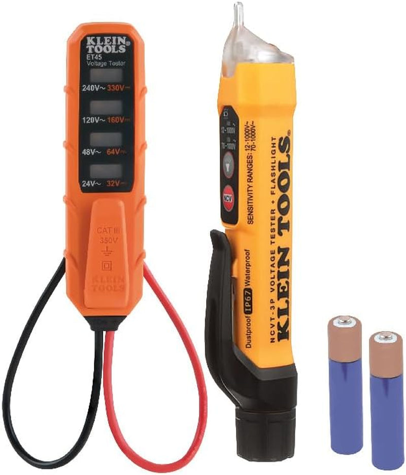 Klein Tools NCVT3PKIT Dual-Range Non-Contact Voltage Tester & Flashlight - Essential AC/DC Electrical Test Kit
