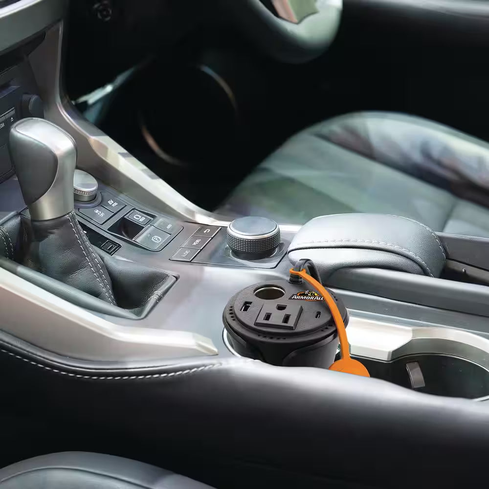 150W Cup Holder Power Inverter, DC AC USB Type-C, Extend Power to Back of Car
