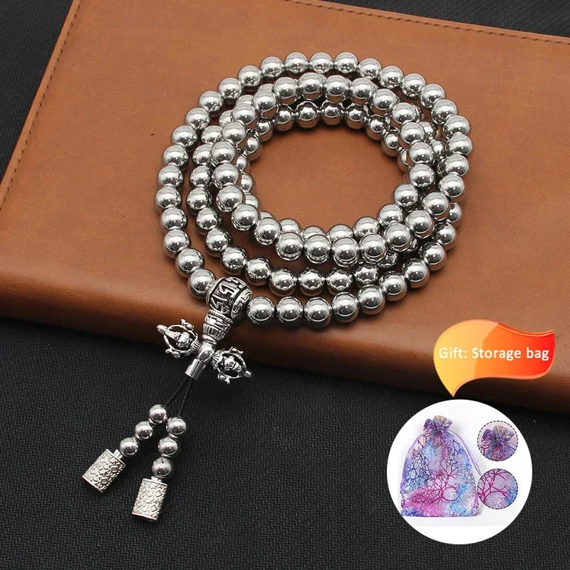Tactical 8MM Steel Chain Buddha Beads Bracelet & Necklace - Self Defense EDC Survival Tool for Outdoor Adventures