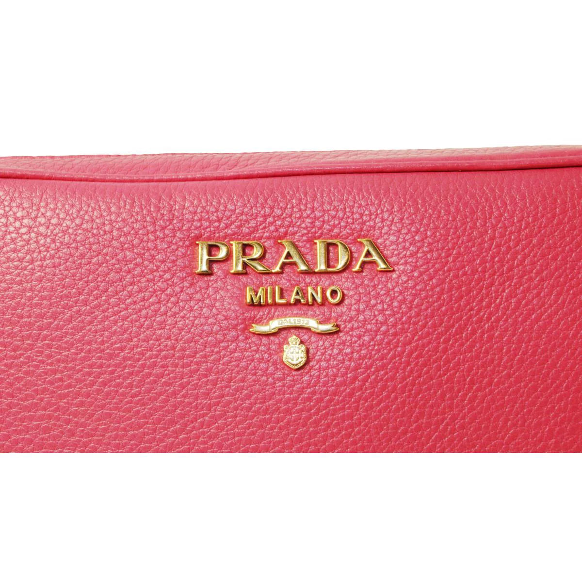 New Prada Peonia Pink Vitello Phenix Leather Double Zip Crossbody 1BH079