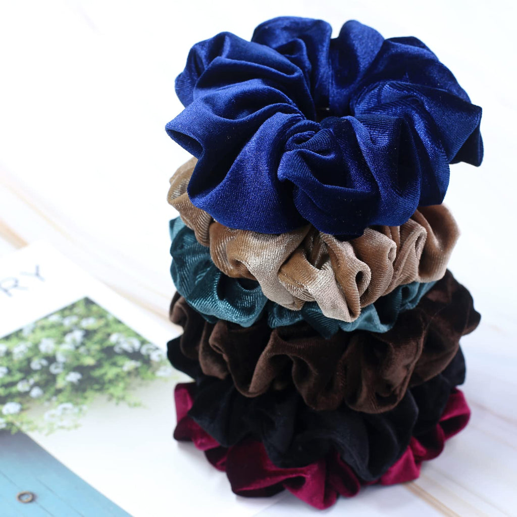 IVARYSS Extra Large Scrunchies for Women'S Thick Hair, Premium Velvet Soft Jumbo Scrunchy, XL 6 Inch Big Elastic Band Hair Accessories, 4 Pack, Dark