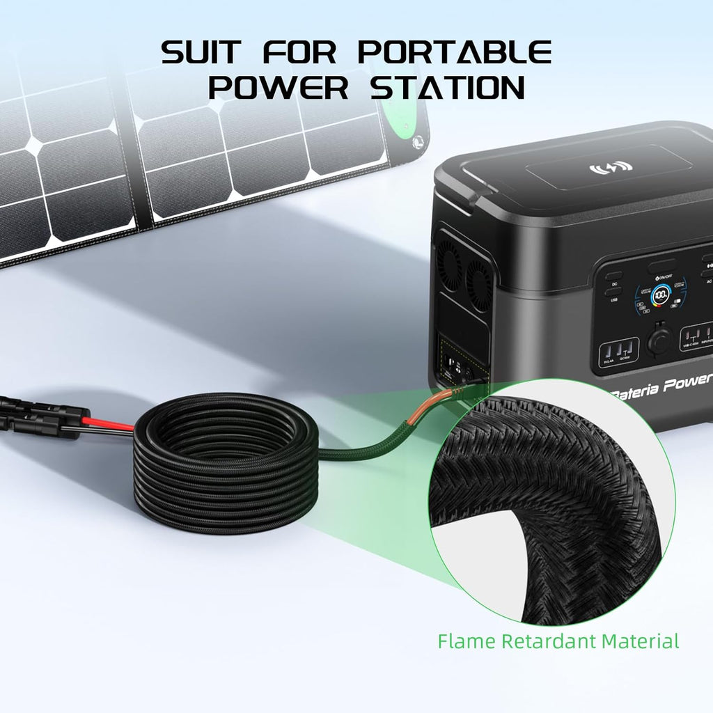 Bateria Solar Charge Cable to XT60 Adaptor and Solar Connectors - 12AWG 10FT for Solar Panels and RV Station