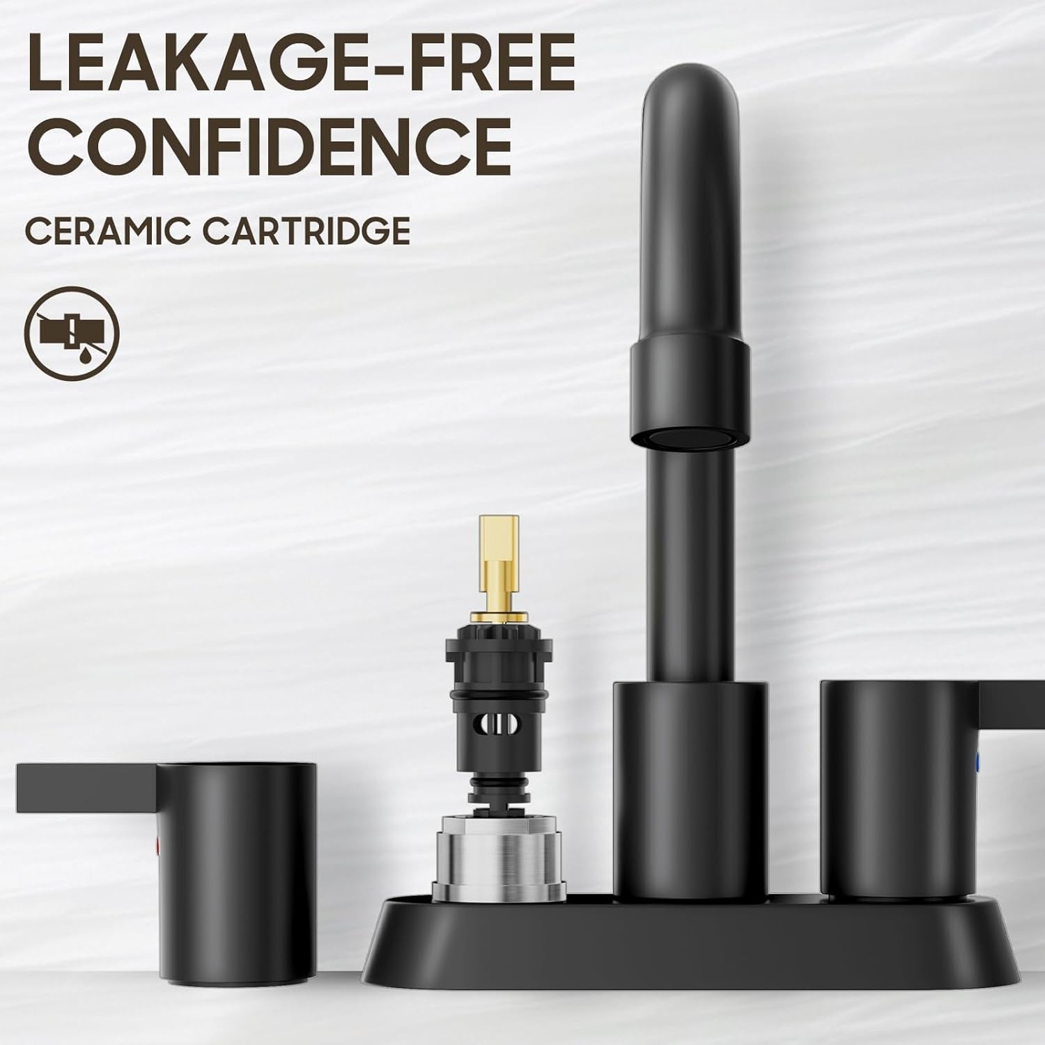 Modern Matte Black 4-Inch Bathroom Faucet with 360° Swivel Spout, Pop-Up Drain & Water Supply Lines - Phiestina Bf015-1-Mb