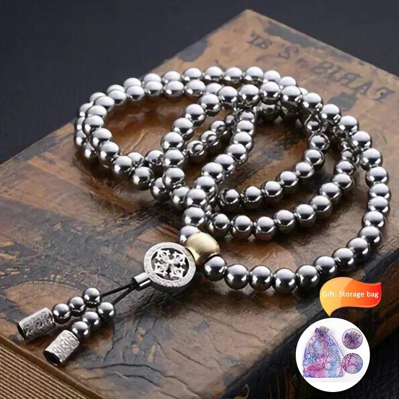Tactical 8MM Steel Chain Buddha Beads Bracelet & Necklace - Self Defense EDC Survival Tool for Outdoor Adventures