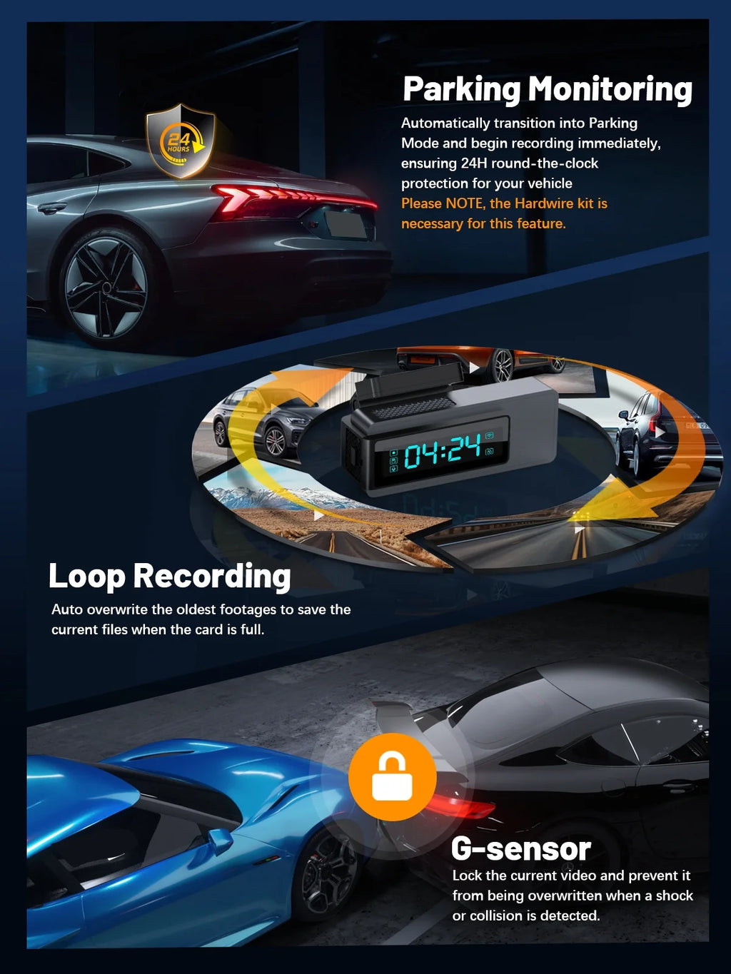 ODREY Dash Cam Front and Rear, 4K+1080P WDR Dash Camera for Cars, 4K Single Front Built-In Wifi Car Camera with G-Sensor, Super Night Vision, 64GB Card, Loop Recording, Parking Mode