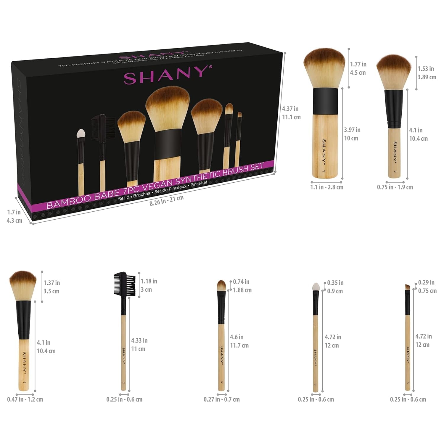 SHANY Vegan Bamboo Makeup Brush Set - 7 Professional Brushes with Premium Synthetic Hair & Stylish Cotton Pouch for Easy Storage