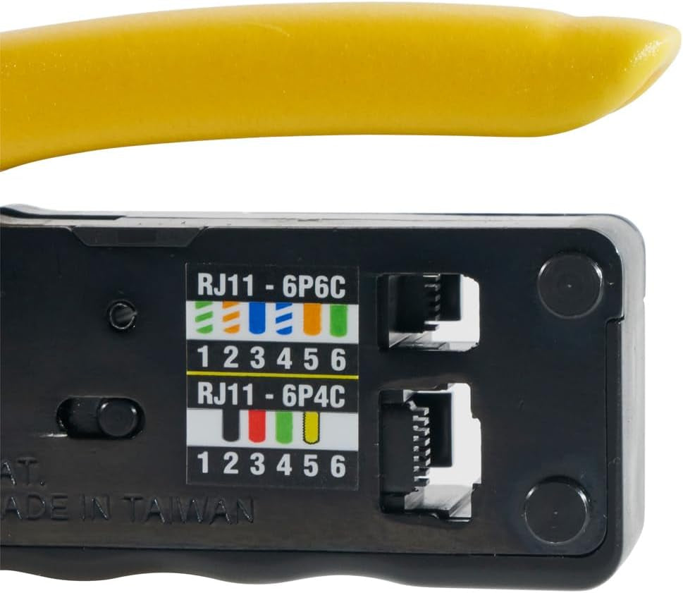 Klein Tools Compact Ratcheting Data Cable Crimper, Wire Stripper & Cutter - Perfect for CAT6, CAT5, CAT3 & Flat-Satin Voice Cables