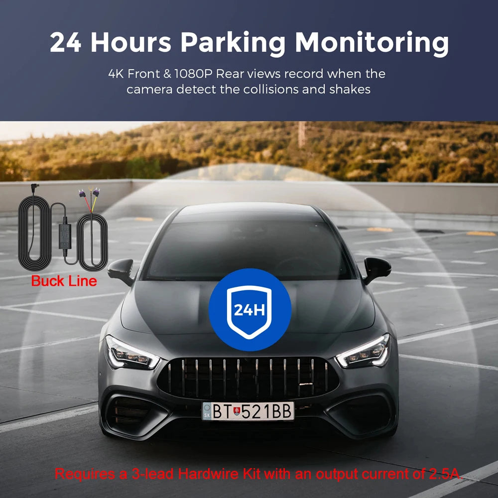 Dash Cam 4K UHD for Car Camera Front Rear Dual Lens with GPS Wifi 24H Parking Mode Night Vision Car DVR Video Registrator