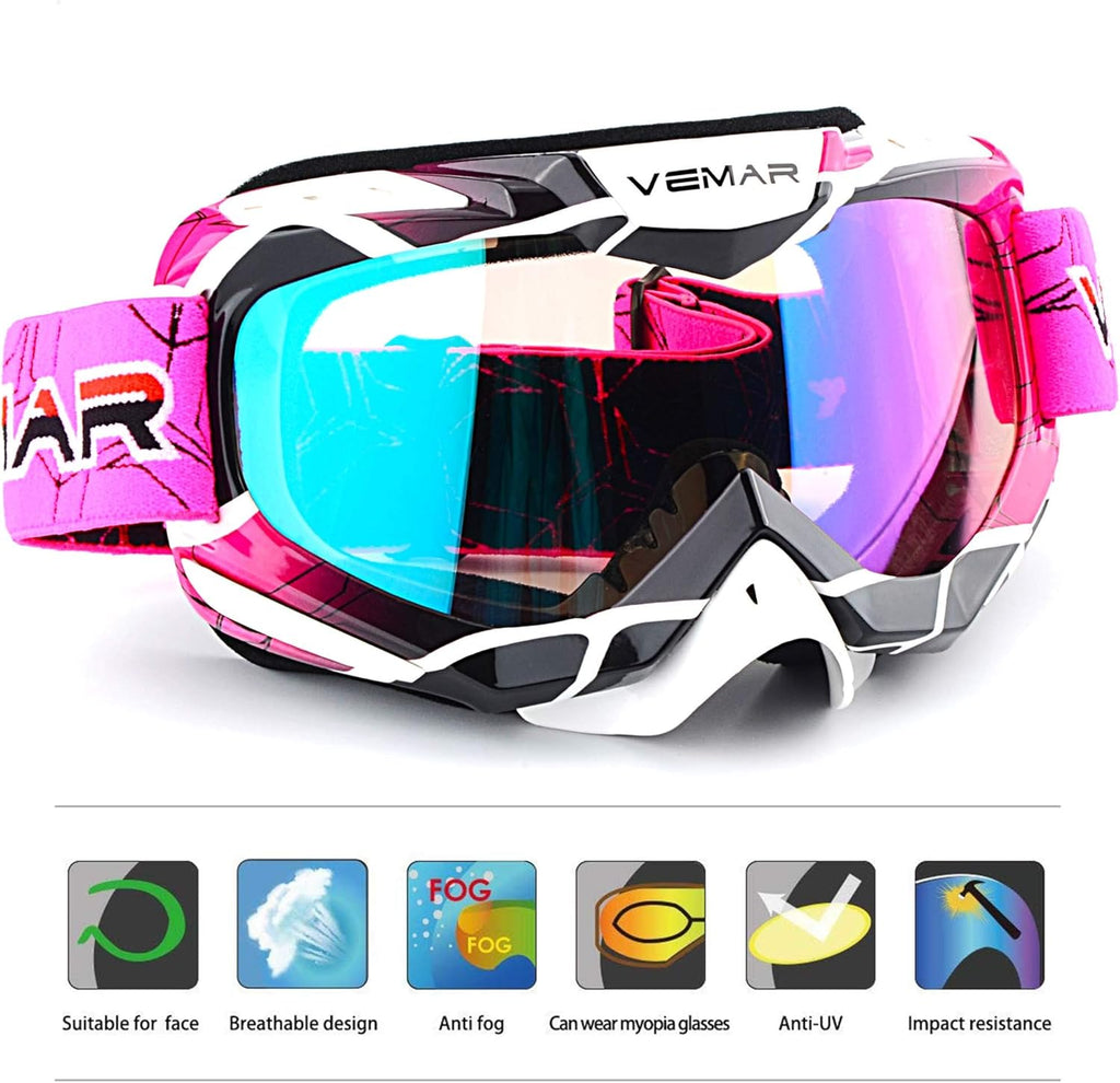Pink Motorcycle Motocross Goggles - Windproof, Dustproof, Scratch Resistant ATV Racing & Dirt Bike Safety Glasses