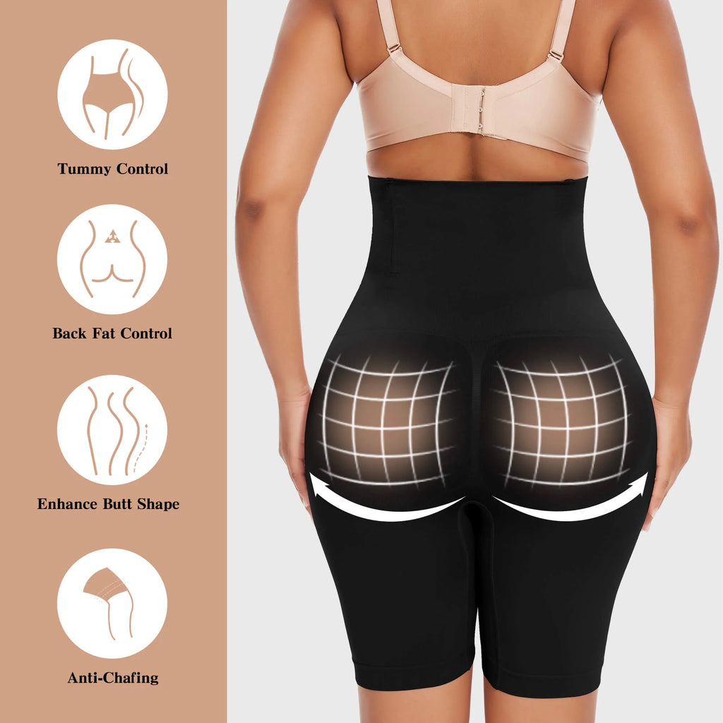 Vaslanda 2 Packs Tummy Control Shapewear Shorts Faja Body Shaper for Women High-Waisted Thigh Slimming