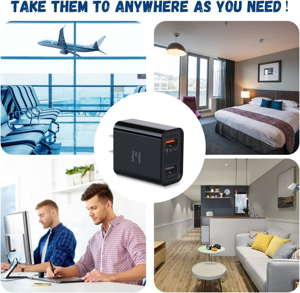 Quick Fast Charge 3.0 USB Wall Charger, Costyle 5 Pack 30W Dual USB Power Adapter (Fast Charge 3.0&5V 2.4A) Adaptive Fast Charging Block Compatible Iphone 11 XS XR, Galaxy S10 S9,Note 10-Black