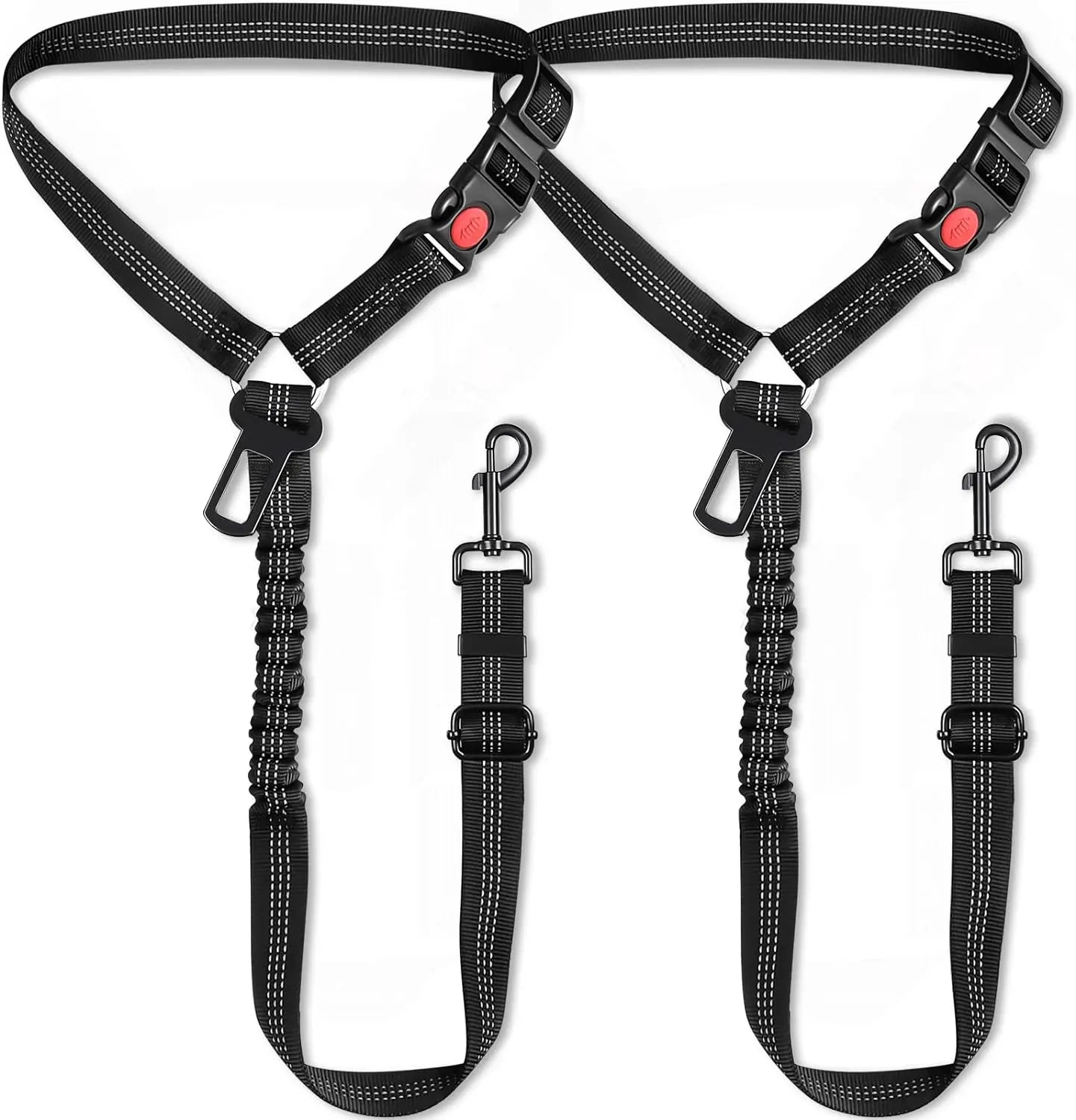 2-Pack Adjustable Dog Seat Belt Headrest Clip with 3-in-1 Harness Buckle and Leash - Reflective Car Harness Pet Supplies
