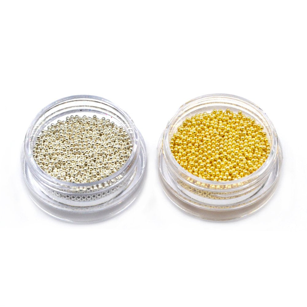 2Pcs Metallic Caviar Nail Beads in Gold & Silver - Perfect for 3D Nail Art Decoration!