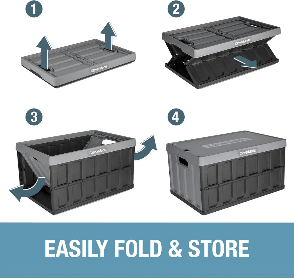 3 Pack Stackable Collapsible Storage Bin with Lid, 16 Gal Obsidian