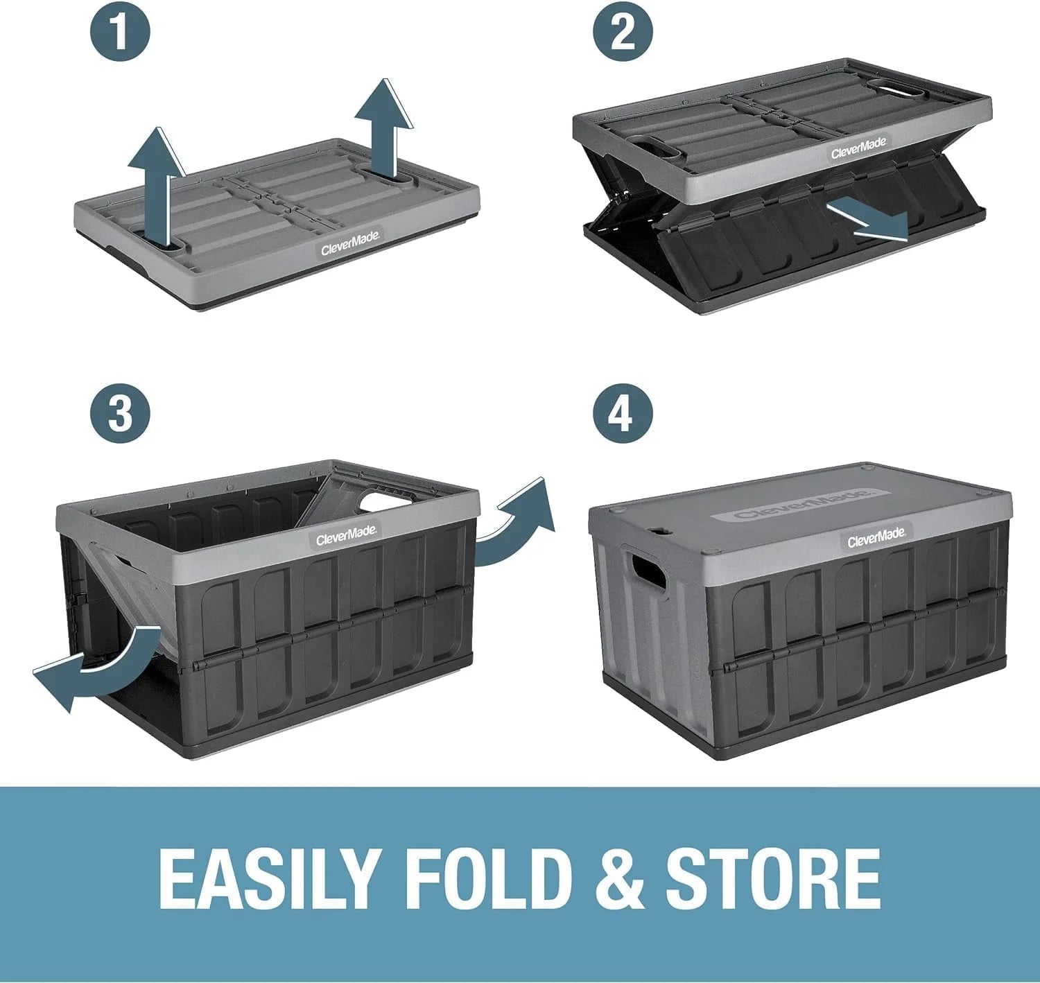 3 Pack Stackable Collapsible Storage Bin with Lid, 16 Gal Obsidian