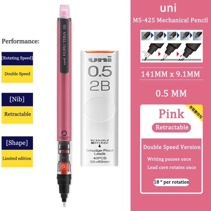 UNI KURUTOGA Mechanical Pencil M5-452 Creative Writing Continuous Sketch 0.5Mm Lead Automatic Rotating Mechanical Pencil