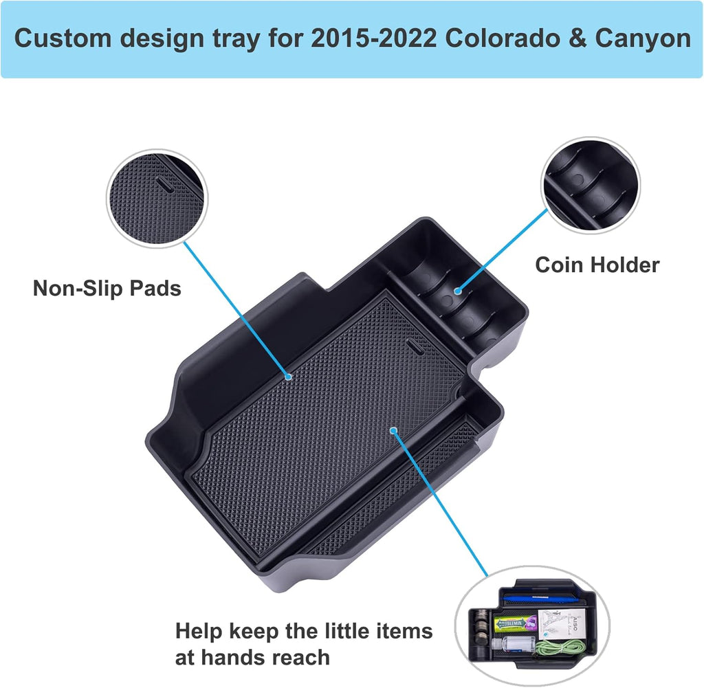 Upgrade Your Chevy Colorado/GMC Canyon 2015-2022 with PIMCAR Center Console Organizer - Stylish Black Armrest Insert Tray for Extra Storage!