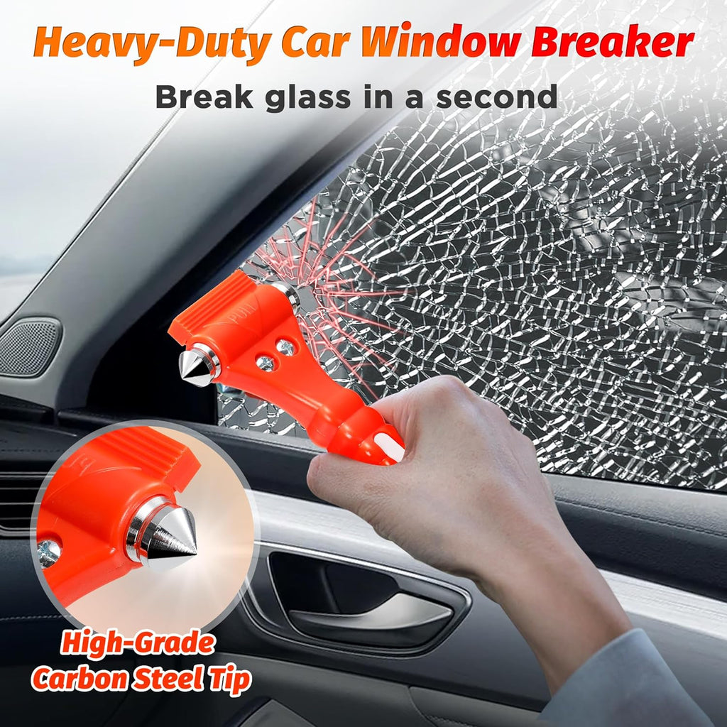 IPOW 2 Pack Car Window Breaker & Seatbelt Cutter - Essential Heavy-Duty Safety Hammer for Emergency Escape & Auto Rescue Kit for Home, Office, and Vehicles