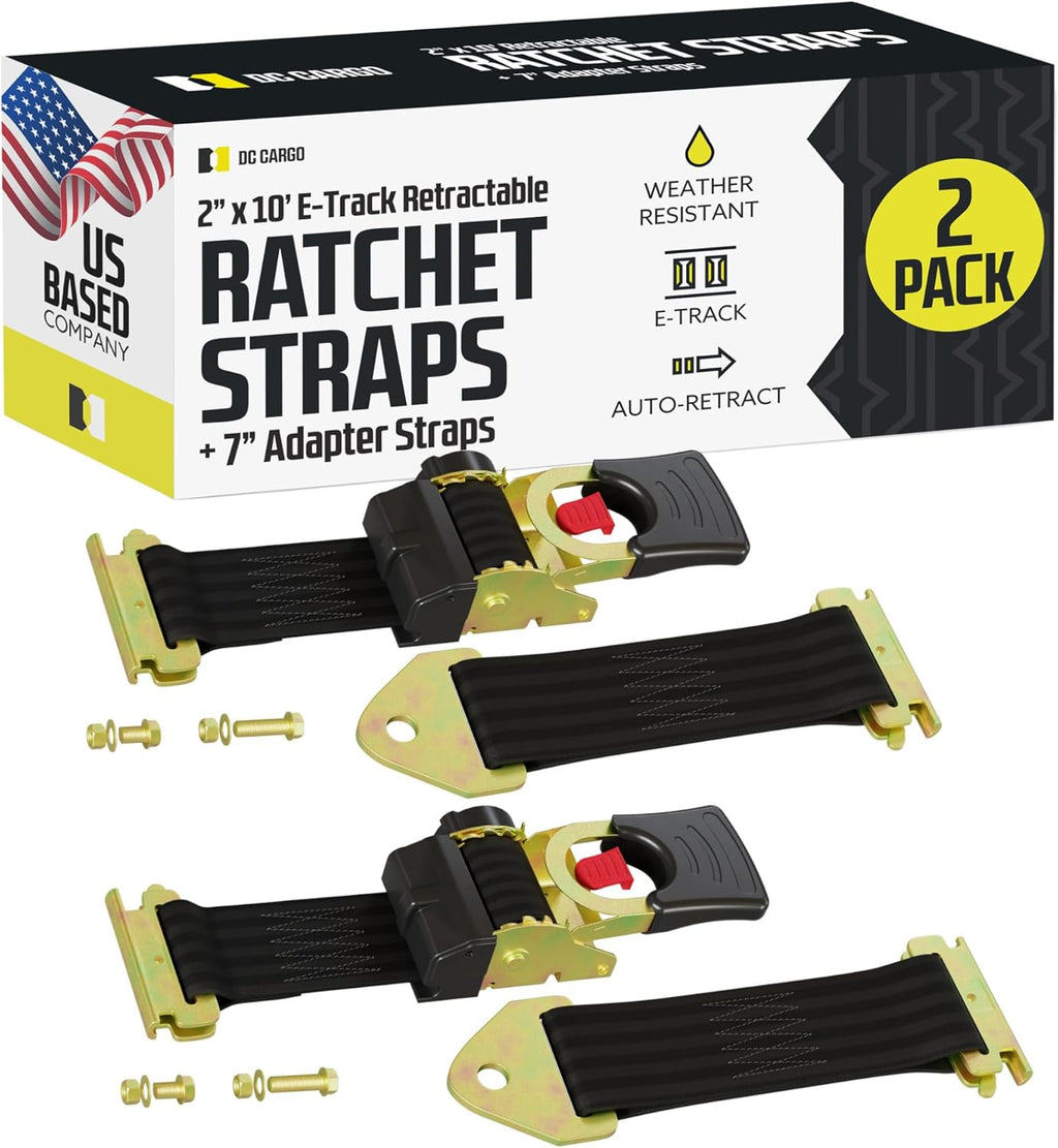 Heavy-Duty E-Track Retractable Ratchet Straps, 2" x 10', 4000 lbs Break Strength